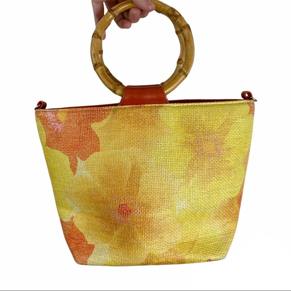Vintage Sunny Hawaii Floral Bamboo Handbag - Picture 2 of 12